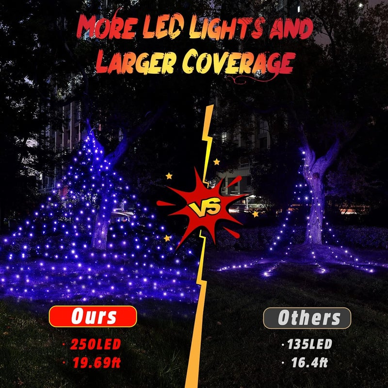 BlcTec Halloween Giant Spider Web Lights, 19.7ft x 14.7ft Lighted Black Spider Web with 250 LED, Sturdy Wire Halloween Web Lights with Waterproof, 8 Modes, Timer for Yard Haunted House Décor (Purple) - Image 2